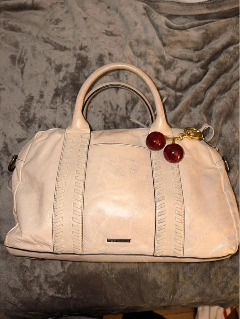 Rebecca Minkoff Cream Leather Handbag with cherry charm
